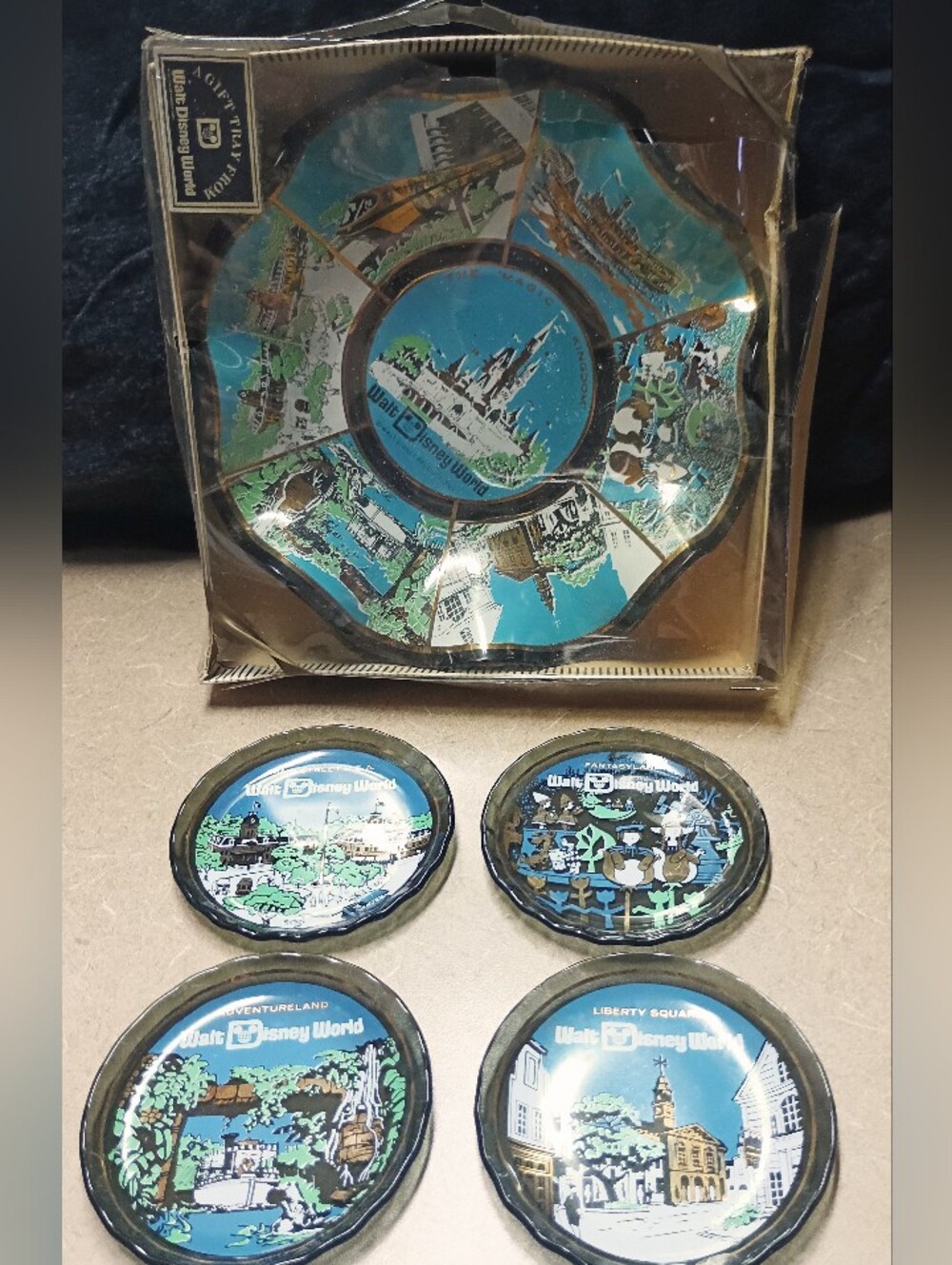 vintage 1970s Walt Disney World Vintage Souvenir Coasters and Tray - Blue